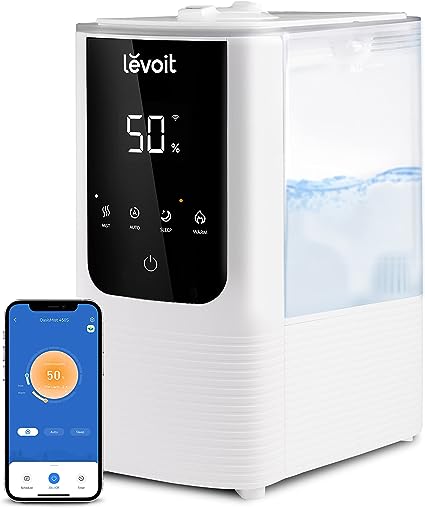 Photo 1 of LEVOIT Smart Cool and Warm Mist Humidifiers for Bedroom Large Room Home, Auto Customized Humidity, Fast Symptom Relief, Easy Top Fill, Essential Oil Diffuser, Schedule, Quiet, OasisMist4.5L, White