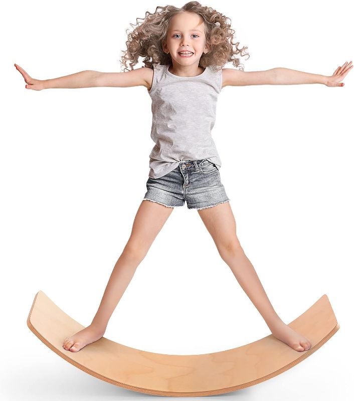 Photo 1 of Balance Board Kids, [Natural Wood] Wobble Board for Kids Toddlers, Open Ended Montessori Waldorf Learning Toy