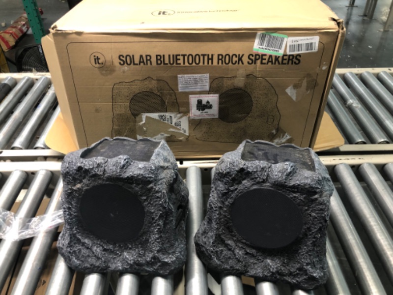 Photo 1 of Innovative Technology Outdoor Rock Speaker Pair - Wireless Bluetooth Speakers for Garden, Patio, Waterproof, Built for all Seasons & Solar Powered with Rechargeable Battery, Music Streaming - Charcoal