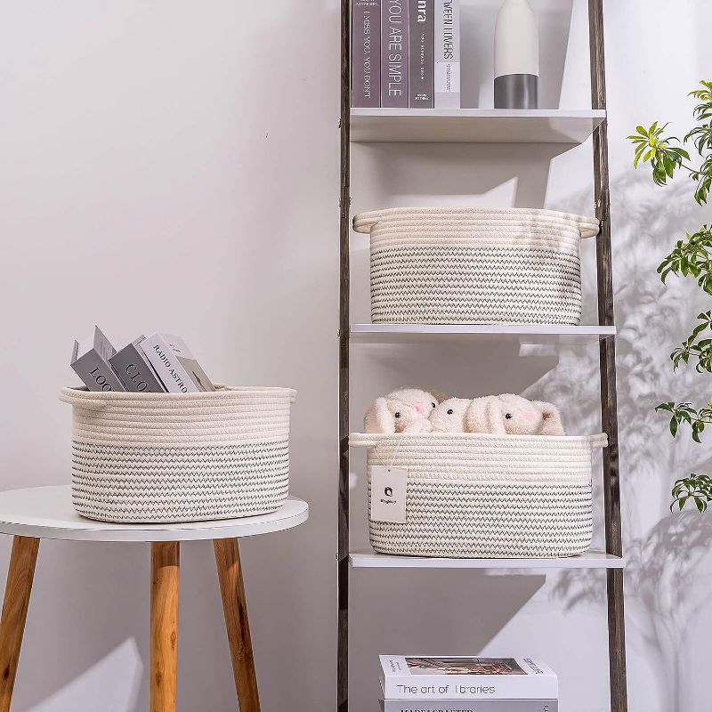 Photo 1 of Laughbird Closet Organizers and Storage Toy Bin Woven Cube Shelf Storage Basket Bins for Closet Shelving Storage&Organizing,Rope Baskets Bins for Toy’s Storage,3 Packs Organization Bins White/black