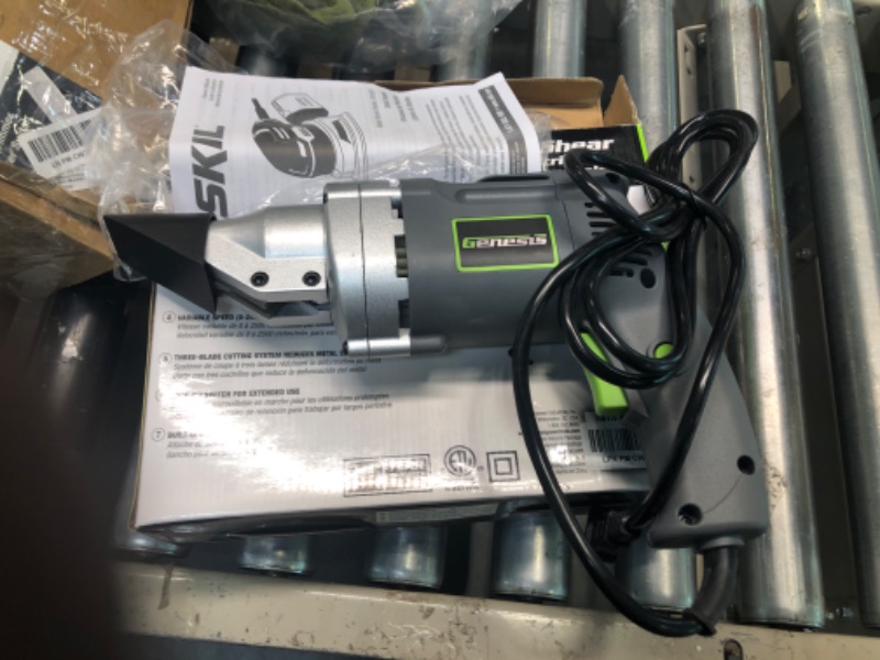 Photo 1 of Genesis GES40 4-Amp 14-Gauge Swivel-Head Variable-Speed Power Metal Shear & WEN Metal Shear, Swivel Head, Variable Speed, 18-Gauge, 4-Amp (3650) Power Shear + Metal Shear
