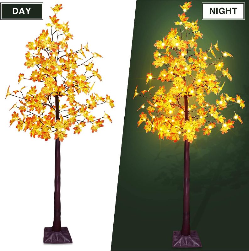 Photo 1 of 6 FT Fall Maple Tree with 120 Warm White LED 8 Lighting Modes Plug in Artificial Autumn Tree for Thanksgiving Christmas Home Holiday Party Decoration