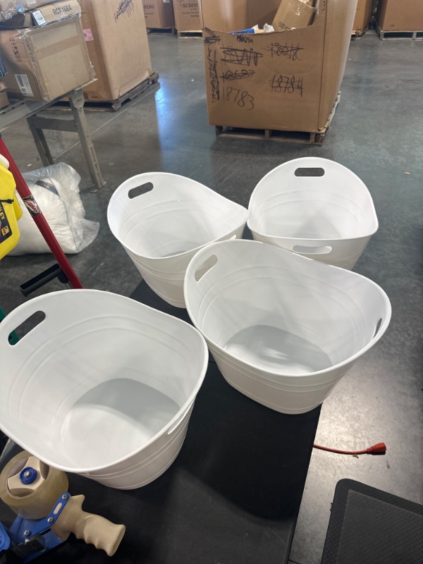 Photo 1 of 4 Pack Large Plastic Ice Bucket for Wine, Beer and Champagne, 18 Liter Bottle Drink Cooler for Parties, Oval Storage Tub White 18L X 4