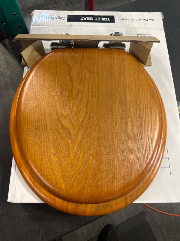 Photo 1 of Angel Shield Wood Veneer Natural Toilet Seat with Quiet Close,Easy Clean, Quick-Release Hinges(Round,Wood) Round-16.5" Wood