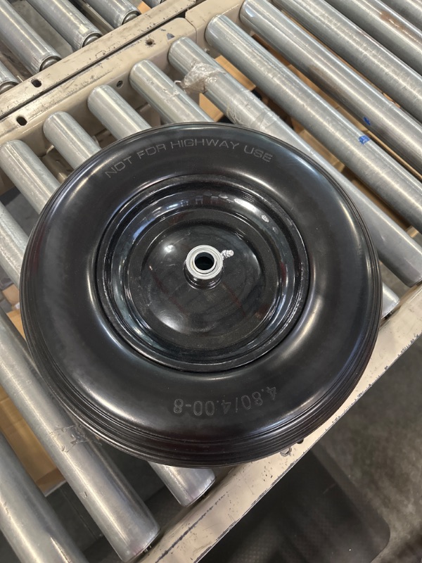 Photo 4 of 16" Flat Free Solid Polyurethane Tire and Wheel, 4.80/4.00-8 PU Airless Tires with 5/8" Ball Bearings, Straight Grain, 2 Pack 2 Pcs 4.80/4.00-8 & 5/8" bearing