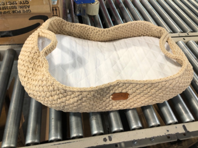 Photo 3 of Handmade Baby Changing Basket with a Soft Changing Pad and Waterproof Cover, Cotton Moses Basket, Changing Table Topper for Dresser | Boho Bassinet, Boho Baby Changing Basket,Baby Lounger