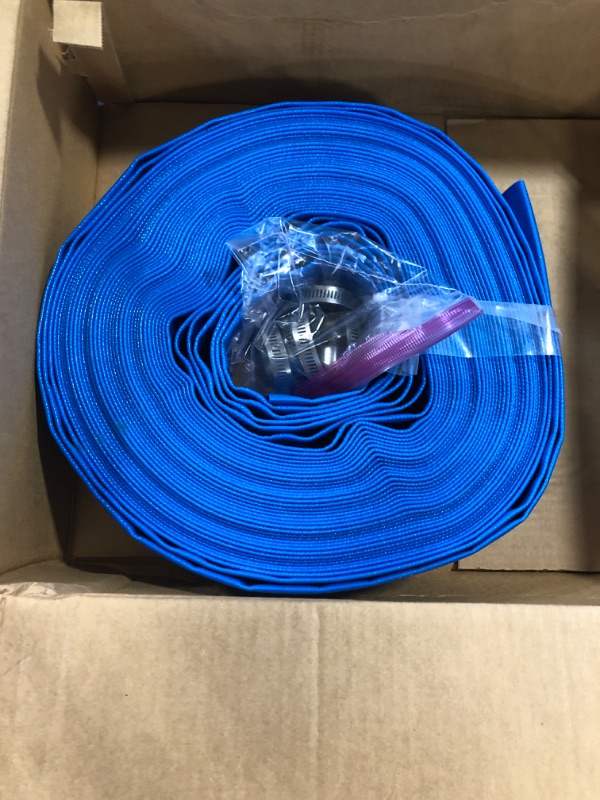 Photo 3 of 3” Diameter x 50ft Blue Backwash Hose for Swimming Pools, 5 inch Width When Pool Hose Lay-Flat, Heavy Duty Discharge Hose Reinforced Pool Drain Hose, Draining Hoses Ideal for Water Transferring 3 in x 50 ft Blue