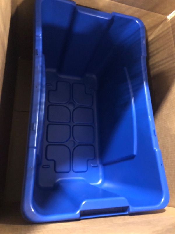 Photo 2 of Rubbermaid Commercial Products, Recycling Bin/Box for Paper and Packaging, Stackable, 18 GAL, for Indoors/Outdoors/Garages/Homes/Commercial Facilities, Blue (FG571873BLUE) 18 Gallon Recycling Bin 1 Pack