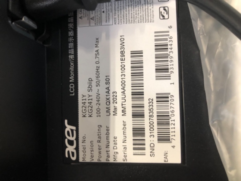 Photo 3 of Acer Nitro KG241Y Sbiip 23.8” Full HD (1920 x 1080) VA Gaming Monitor | AMD FreeSync Premium Technology | 165Hz Refresh Rate | 1ms (VRB) | ZeroFrame Design | 1 x Display Port 1.2 & 2 x HDMI 2.0 23.8-inch