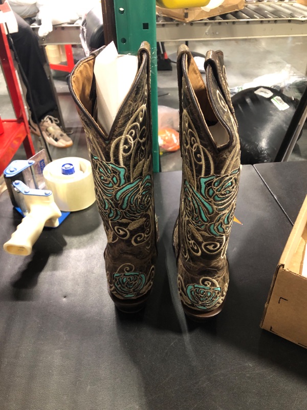Photo 5 of Soto Boots Turquoise Rose Country Cowgirl Boots M50032 8 Brown