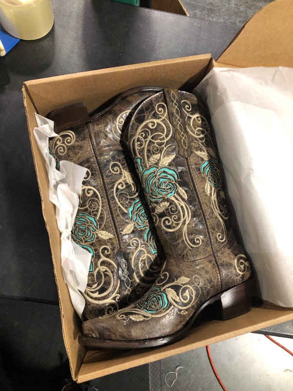 Photo 3 of Soto Boots Turquoise Rose Country Cowgirl Boots M50032 8 Brown
