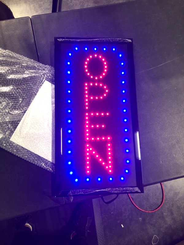 Photo 4 of Ultima LED Neon Open Sign for Business: Vertical Lighted Sign Open with Flashing Mode – Indoor Electric Light up Sign for Stores (19 x 10 in) Includes Business Hours and Open & Closed Signs Model 5 19" x 10"