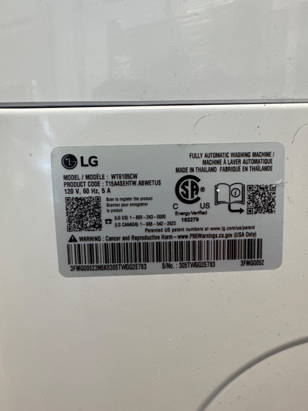 Photo 6 of LG 4.1 cu. ft. Top Load Washer with 4-Way Agitator® and TurboDrum™ Technology Model WT6105CW