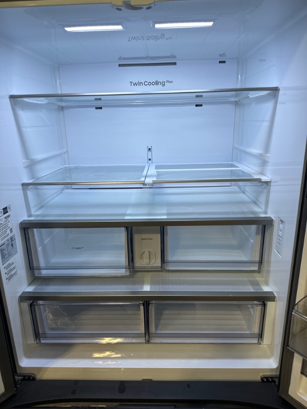 Photo 5 of Samsung Bespoke 3-Door French Door Refrigerator (30 cu. ft.) with Beverage Center™ in White Glass