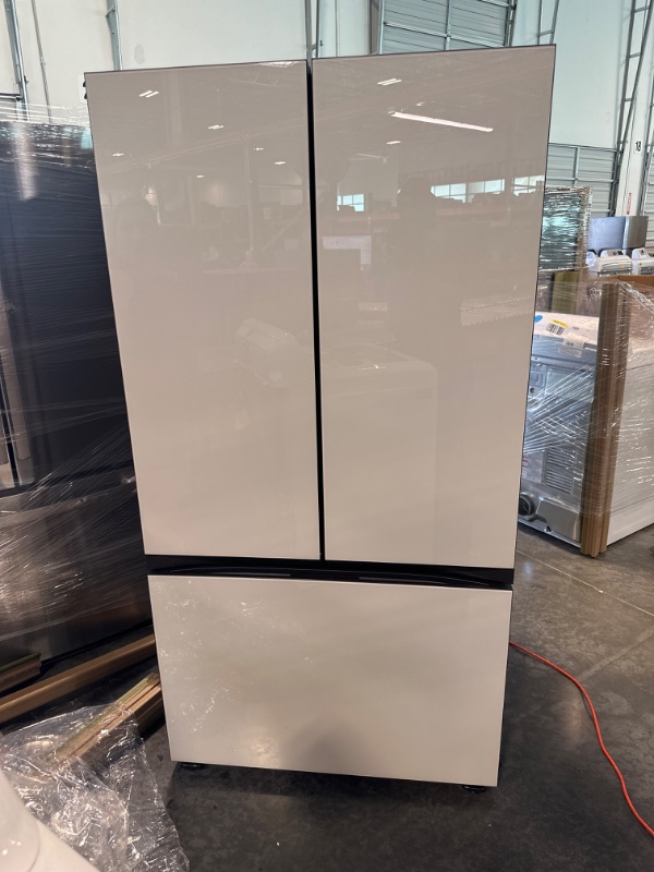 Photo 1 of Samsung Bespoke 3-Door French Door Refrigerator (30 cu. ft.) with Beverage Center™ in White Glass