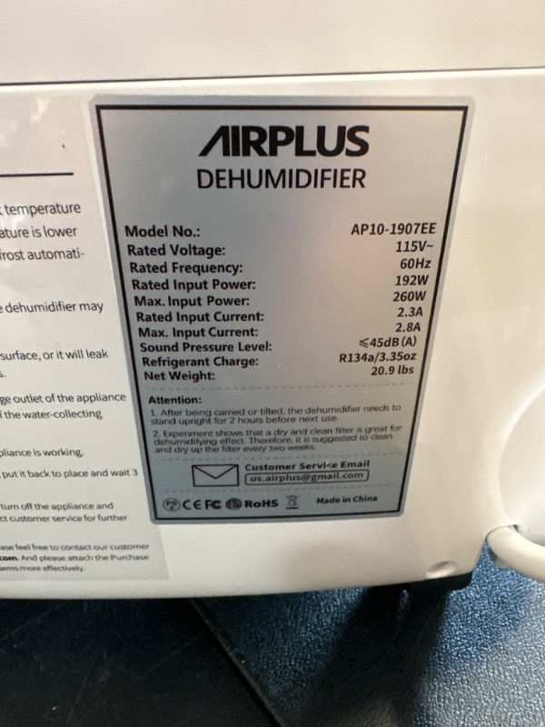 Photo 7 of AIRPLUS 2,000 Sq. Ft 30 Pints Dehumidifier for Home and Basements with Drain Hose(AP1907) 30 Pints A-Rounded