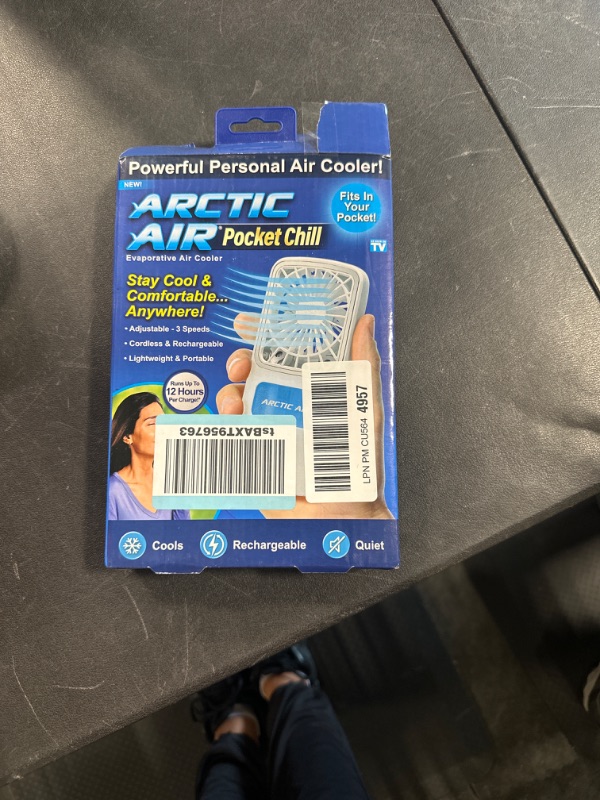 Photo 1 of Arctic Air Pocket Chill Personal Air Cooler by Ontel - Powerful 3-Speed, Lightweight, Portable, Cordless, Rechargeable Personal Cooling Fan with Built-In Kickstand