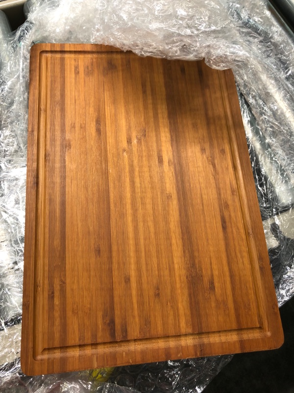 Photo 3 of Bamboo Wood Cutting Board for Kitchen, 1" Thick Butcher Block, Cheese Charcuterie Board, with Side Handles and Juice Grooves, 16x11" 16" x 11" x 1"