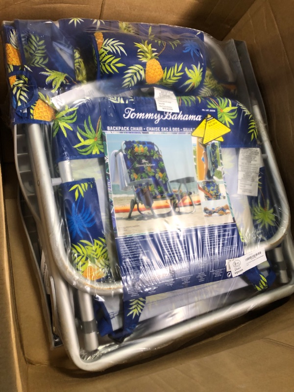 Photo 2 of 2 Tommy Bahama Backpack Beach Chairs Blue/Pineapple 24D x 25W x 30H in Blue, Yellow