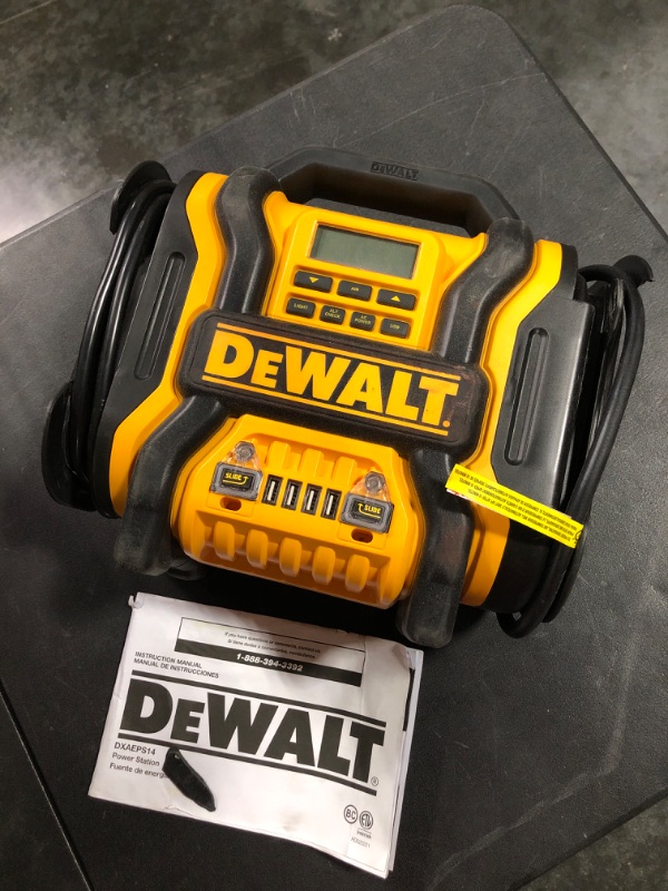 Photo 3 of DEWALT DXAEPS14 1600 Peak Battery Amp 12V Automotive Jump Starter/Power Station with 500 Watt AC Power Inverter, 120 PSI Digital Compressor, and USB Power , Yellow