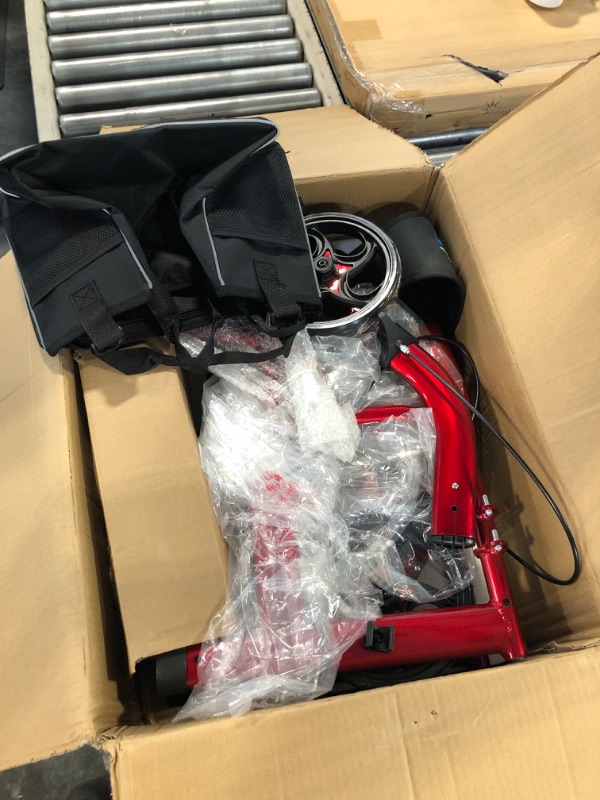 Photo 1 of Health Line Massage Products 2 in 1 Rollator-Transport Chair w/Paded Seatrest, Reversible Backrest and Detachable Footrests, Cherry Red