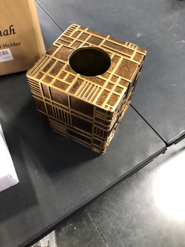 Photo 1 of Hymmah Modern Square Tissue Box Cover Holder,Bathroom Accessories Decor Unique Design Tissue Box Cover for Bathroom Vanity Counter Tops Also Great for Bedrooms and Living Rooms Linellae Gold