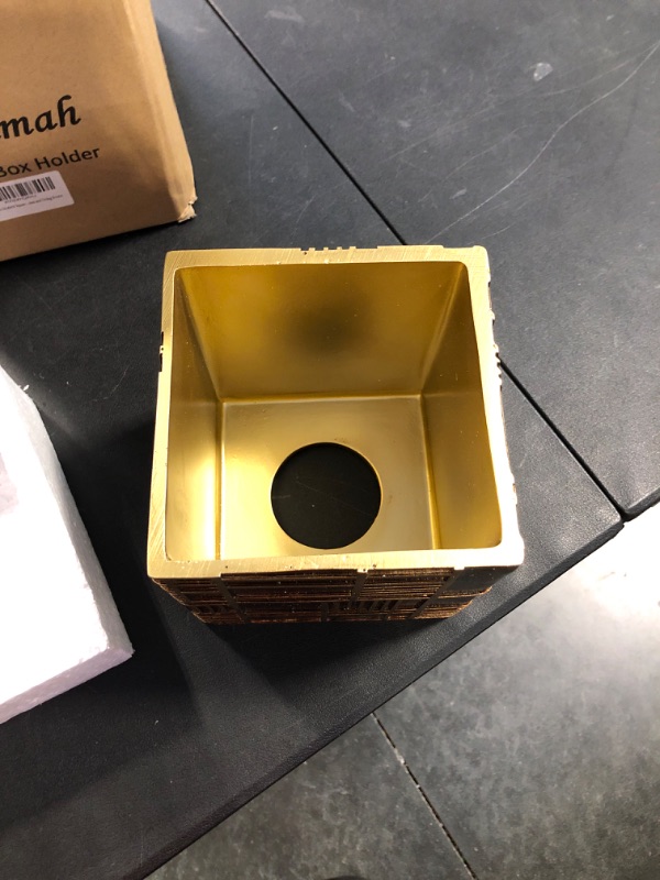 Photo 1 of Hymmah Modern Square Tissue Box Cover Holder,Bathroom Accessories Decor Unique Design Tissue Box Cover for Bathroom Vanity Counter Tops Also Great for Bedrooms and Living Rooms Linellae Gold