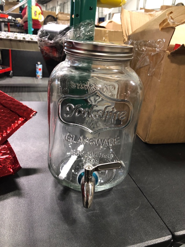 Photo 2 of 1 Gallon Glass Beverage Drink Dispenser with Metal Spigot - Yorkshire Mason Jar Glassware Wide Mouth Metal Lid Stainless Steel Spigot- Sun Tea, Iced Tea, Kombucha Fermenting, Juice, Beer, Wine, Liquor