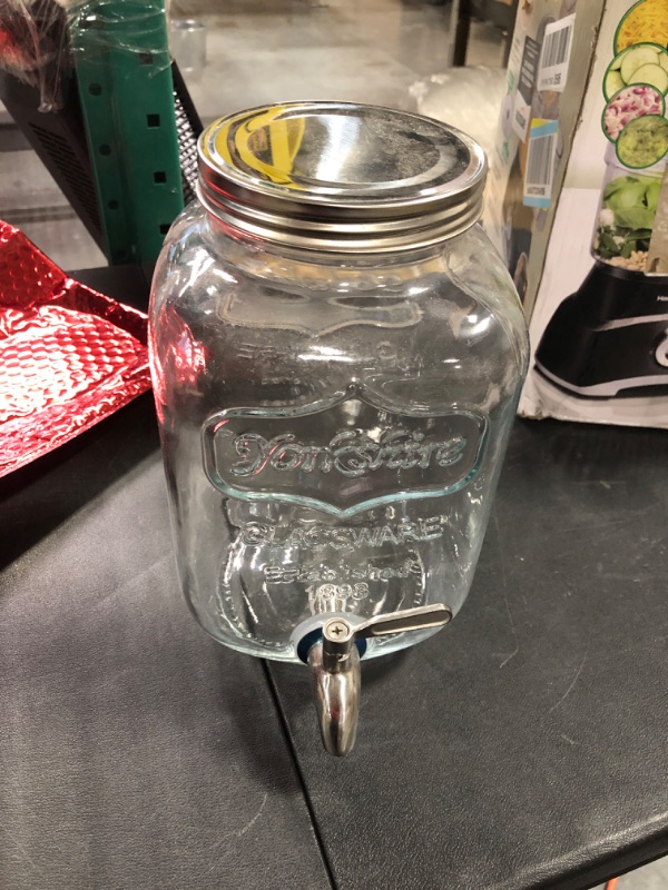 Photo 2 of 1 Gallon Glass Beverage Drink Dispenser with Metal Spigot - Yorkshire Mason Jar Glassware Wide Mouth Metal Lid Stainless Steel Spigot- Sun Tea, Iced Tea, Kombucha Fermenting, Juice, Beer, Wine, Liquor