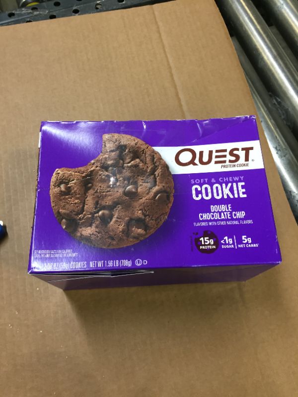 Photo 1 of Quest Nutrition Double Chocolate Chip Protein Cookie, High Protein, Low Carb, 12 Count Double Chocolate Chip 12 Count (Pack of 1) DAMAGED BOX