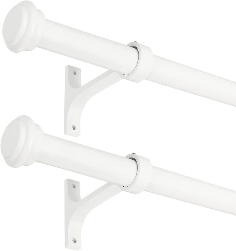 Photo 1 of 2 Pack Curtain Rods,1 Inch Curtain rods for Windows 28 to 48 Inches , Hanging Curtain Rod & Wall Mount with Brackets Heavy Duty Rod ,End Cap Single Rod,Matte White
