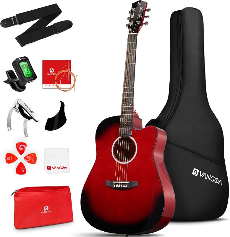 Photo 1 of Acoustic Guitar, Cutaway Acoustic Guitar Full Size Dreadnought Acustica Guitarra Bundle with Gig Bag for Adults Teens Beginners Professionals, Red by Vangoa
