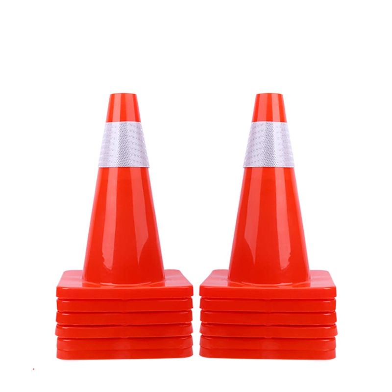 Photo 1 of 12 Pack 18" Traffic Cones Safety Road Parking Cones Weighted Hazard PVC Cones Construction Cones for Traffic Fluorescent Orange with w/4" Reflective Strips Collar Plastic Safety Signs (12)
