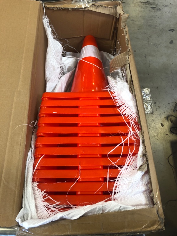 Photo 2 of 12 Pack 18" Traffic Cones Safety Road Parking Cones Weighted Hazard PVC Cones Construction Cones for Traffic Fluorescent Orange with w/4" Reflective Strips Collar Plastic Safety Signs (12)
