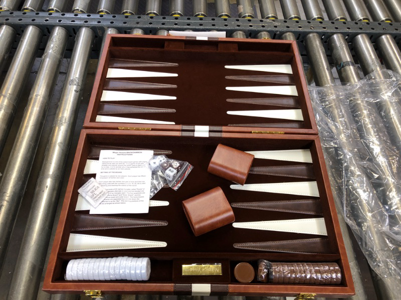 Photo 1 of Magic Vosom Travel Large 18 Inch Backgammon Set Classic Board Game Travel with Leather Make Board Gift Package, Portable Travel Strategy Backgammon Game Set for Adults, Kids (Brown,Large) Large Brown