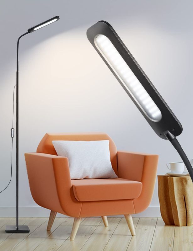 Photo 1 of ALongDeng Floor Lamp, 14W Dimmable LED Floor Lamps for Living Room, 5.6FT Tall Standing Lamp Flexible Gooseneck, 5 Brightness 3 Color, Bright Stand Up Reading Lamps for Bedroom Piano Chair-Black
