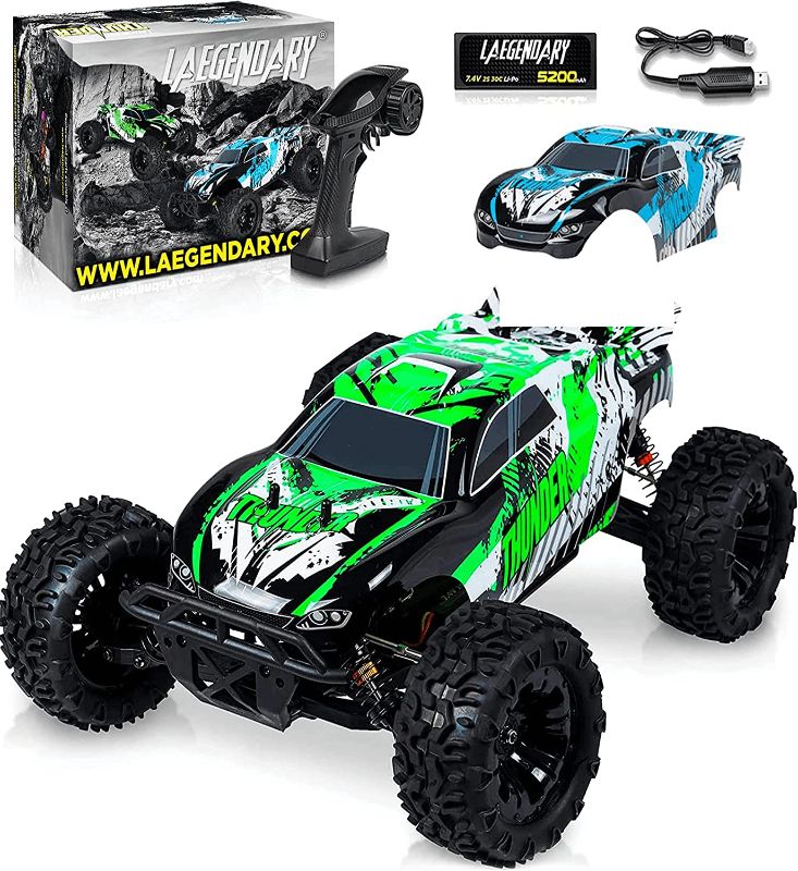 Photo 1 of LAEGENDARY Fast RC Cars for Adults - 4x4, Off-Road Remote Control Car - Battery-Powered, Hobby Grade, Waterproof Monster RC Truck - Green - Black
