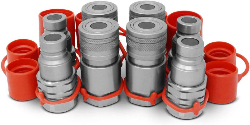 Photo 1 of 1/2" Skid Steer Flat Face Hydraulic Quick Connect Couplers/Couplings Set w/Dust Caps, 4 Sets
