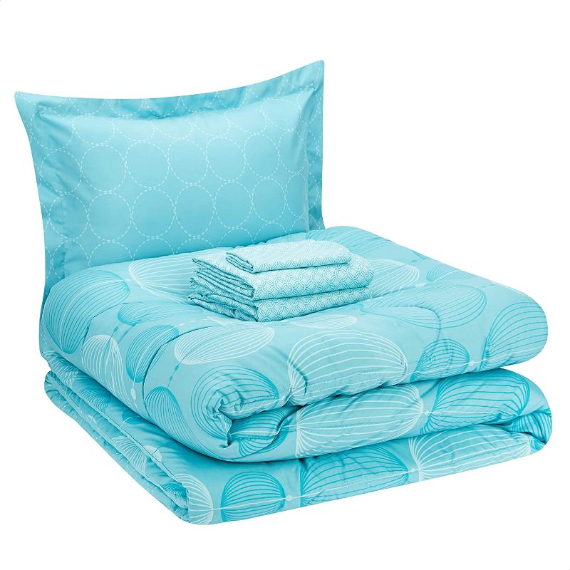 Photo 1 of Amazon Basics 5-Piece Lightweight Microfiber Bed-In-A-Bag Comforter Bedding Set - Twin/Twin XL, Industrial Teal
