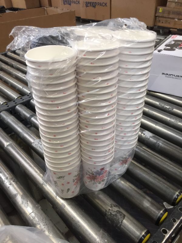 Photo 2 of Lyellfe 80 Pack Disposable Coffee Cups with 100 Lids, 12 Oz To Go Coffee Cups, Durable Insulated Hot Drink Paper Cups for Office, Wedding Reception, Iced Coffee, Floral Theme