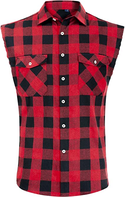 Photo 1 of Alimens & Gentle Men's Sleeveless Flannel Plaid Shirts Casual Button Down Shirt - Size 5XL
