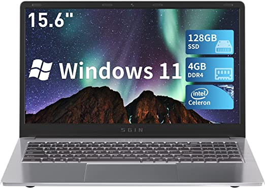 Photo 1 of SGIN Laptop 15.6 Inch, 4GB DDR4 128GB SSD Windows 11 Laptops with Intel Celeron N4020C(up to 2.8 GHz), Intel UHD Graphics 600, Mini HDMI, WiFi, Webcam, USB3.0, Bluetooth 4.2
