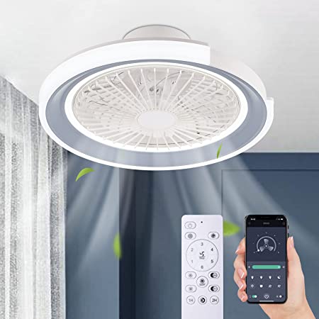Photo 1 of 7PM Ceiling Fans with Lights and Remote, Bladeless Ceiling Fan with Light, 20'' Low Profile Ceiling Fan, Smart App Dimmable 6 Speeds Flush Mount Ceiling Fan for Bedroom Kitchen
