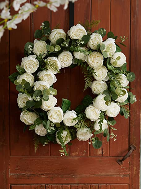 Photo 1 of 24inch Spring Wreath White and Blue flowers 