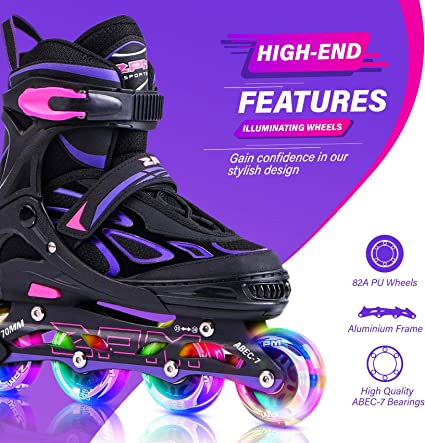 Photo 1 of 2PM SPORTS Vinal Girls Adjustable Flashing Inline Skates, All Wheels Light Up, Fun Illuminating Skates for Kids and Men