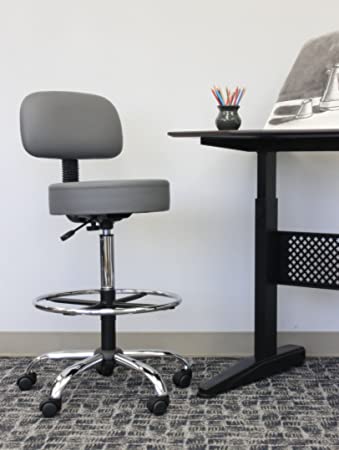 Photo 2 of Boss Office Products Drafting Stool with Back Cushion, Grey