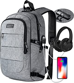 Photo 1 of Laptop Backpack for unisex,Anti Theft Water Resistant Travel Work Backpack with USB Charging and Lock 15.6 Inch Computer Bag, Grey