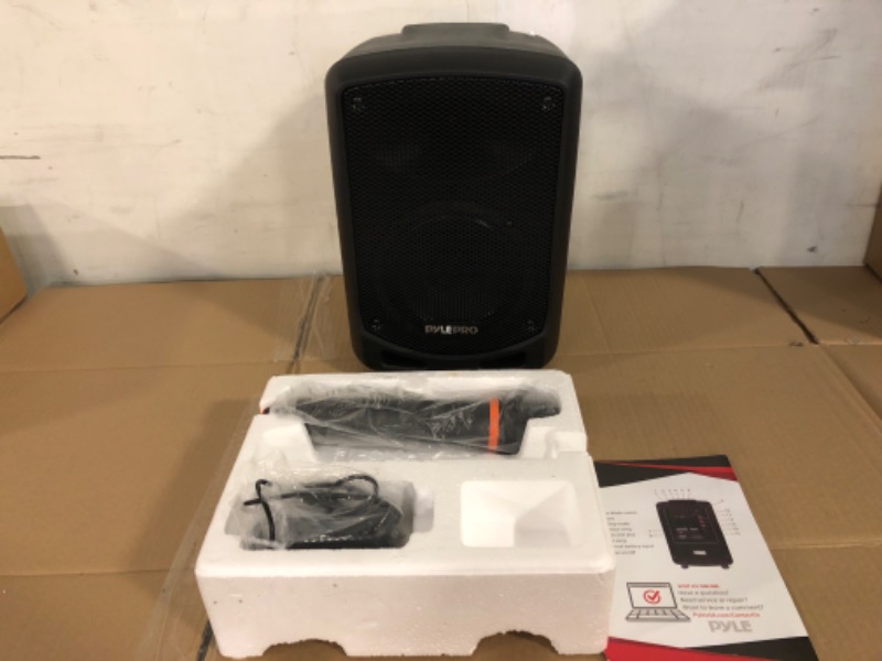 Photo 2 of Pyle Portable Bluetooth PA Speaker System - Indoor Outdoor Karaoke Sound System w/Wireless Mic, Audio Recording, Rechargeable Battery, USB/SD Reader, Stand Mount, for Party, Crowd Control - Pyle