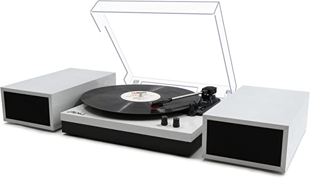 Photo 1 of LP&No.1 Record Player with External Speakers, 3 Speed Vintage Belt-Drive Vinyl Turntable with Bluetooth Playback & Auto-Stop White Pearl