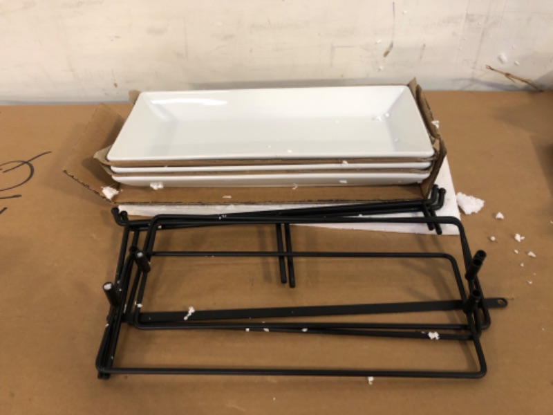 Photo 1 of Yedio 3 Tier Serving Tray Set 14 Inch Porcelain Tiered Serving Trays Platters, Collapsible Sturdier Stand with Stable Cross Bars, Three Layer Serving for Party Entertaining Food Display Fruit Dessert 14 Inch Black